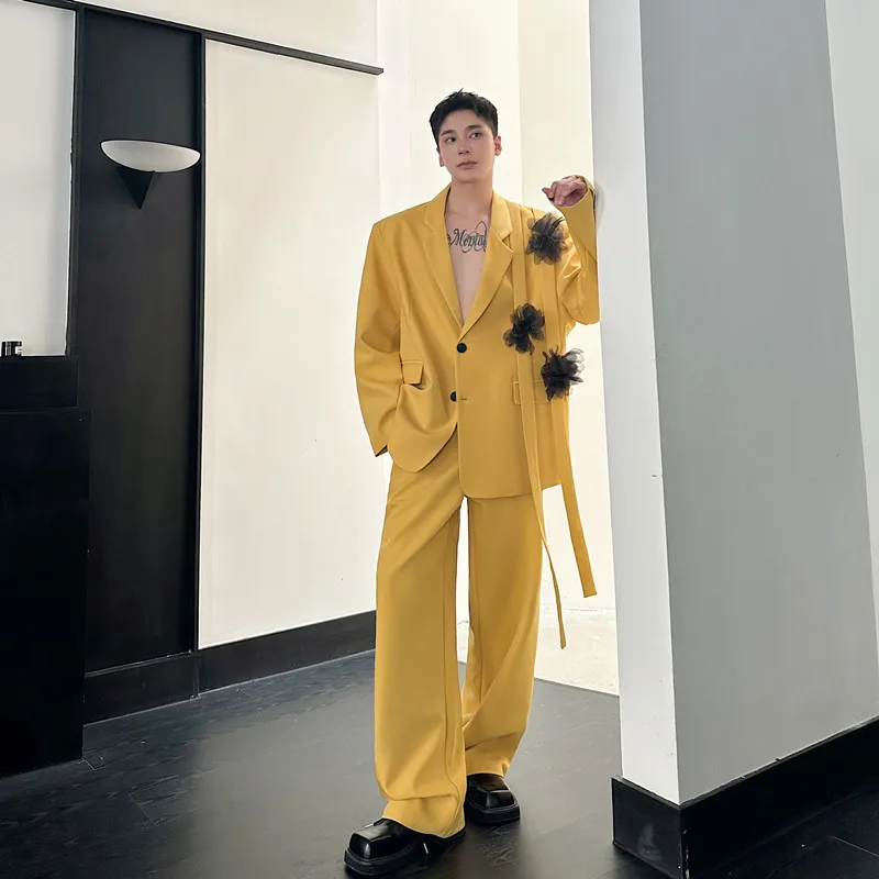 

Paris Fashion Week Show Suit Men's Long Pants Embroidery 3D Sticker Fashionable Handsome Trendy Autumn Collection