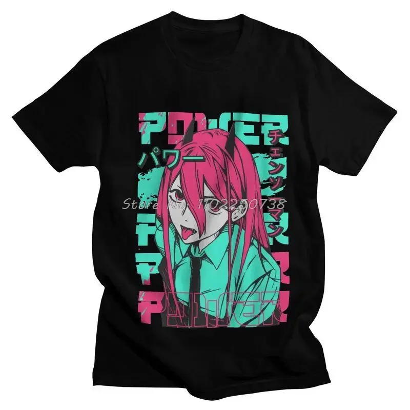 

Men's Power Chainsaw Unisex T Shirt Short Sleeve Cotton Tshirt Handsome T-shirt Leisure Harajuku Anime Manga Tees Streetwear