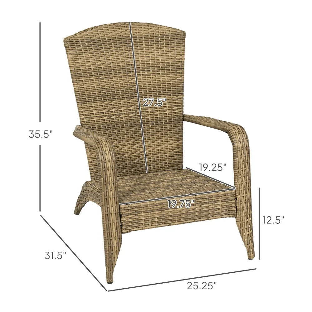 كرسي حفرة النار من PE Rattan Adirondack Patio Lounge، مسند ظهر منحني، رمادي فحمي #2