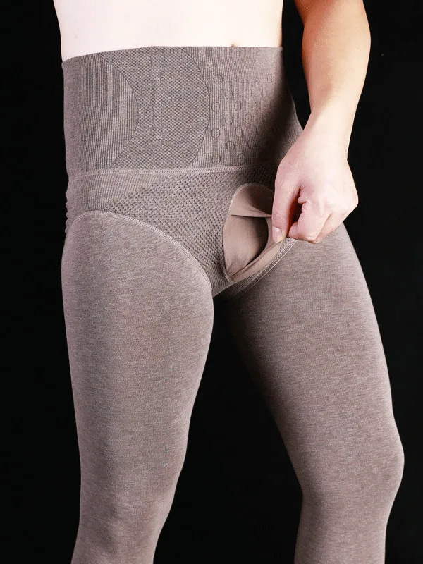 2024 Autumn/winter High Waist Tucked Belly Plush Insulation Thick Leggings Men\'s High Elastic Solid Slim Pantyhose 5H6C