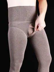 2024 Autumn/winter High Waist Tucked Belly Plush Insulation Thick Leggings Men's High Elastic Solid Slim Pantyhose 5H6C