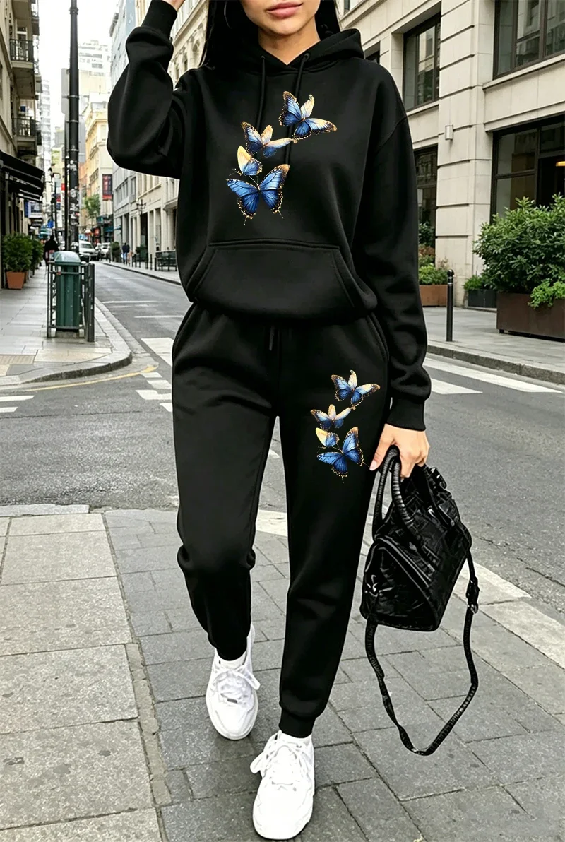 Versatile Womens Tracksuit Printing Casual Hoodie Sweatshirts Outdoors Sports Jogging Clothing Autumn Winter Fashion Sportswear