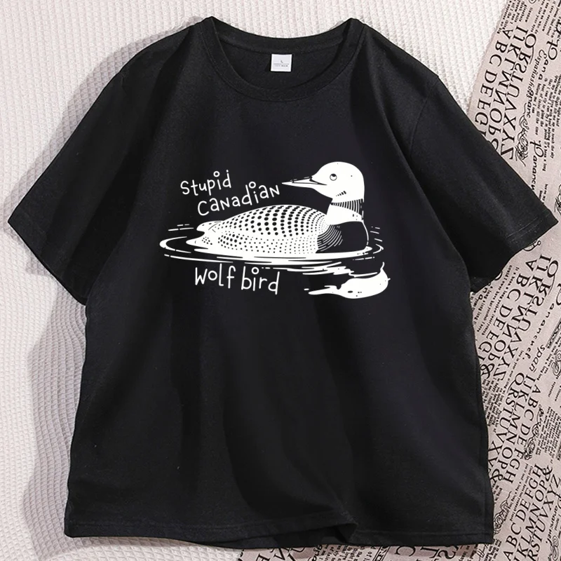 Stupid Canadian Wolf Bird Tshirt Hockey Romance LGBT T Shirt Men Women Casaul Cotton Short Sleeve Round Neck Tees Streetwear
