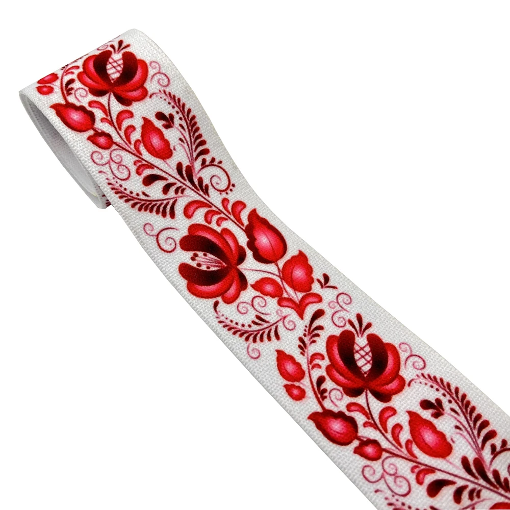 2/5/10 Meter/Lot 25MM 38MM Daisy Rose Flowers Print Elastic Strap Stripe DIY Garment Webbing Trouser Belt Sewing Accessories