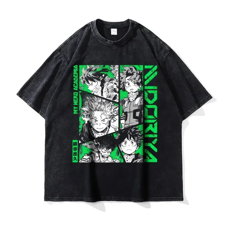 Anime My Hero T-shirt Himiko Toga Vintage Washed T Shirts Oversized Harajuku Manga Boku No Hero Academia Izuku Top Tees Cotton