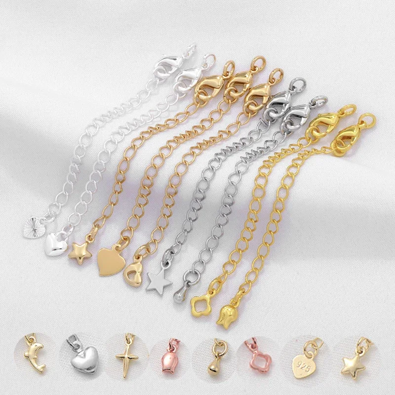 5Pcs Brass Lobster Clasp with Curb Extender Chain And Tear Drop Charm Extension End Tails for Necklace Bracelet Jewelry Making