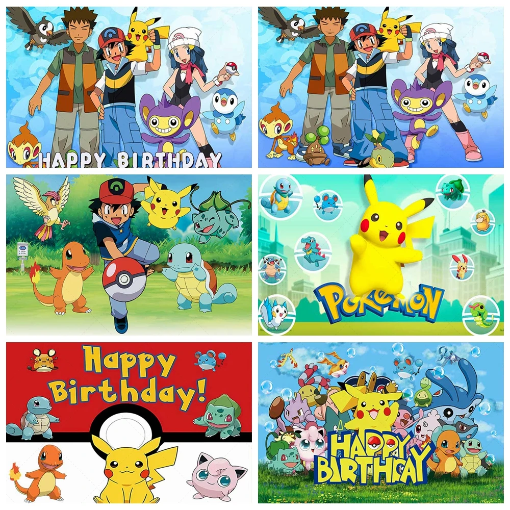 

Pokemon Birthday Party Background Decoration Banner Baby Shower Pikachu Background Room Decoration Poster Photography Props