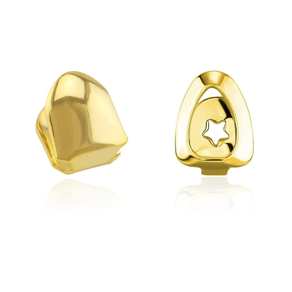 Nuevo Color dorado Hip Hop Diente Grillz circonita brillante joyería de dientes de cobre doble corazón hueco Dental Grillz mujeres