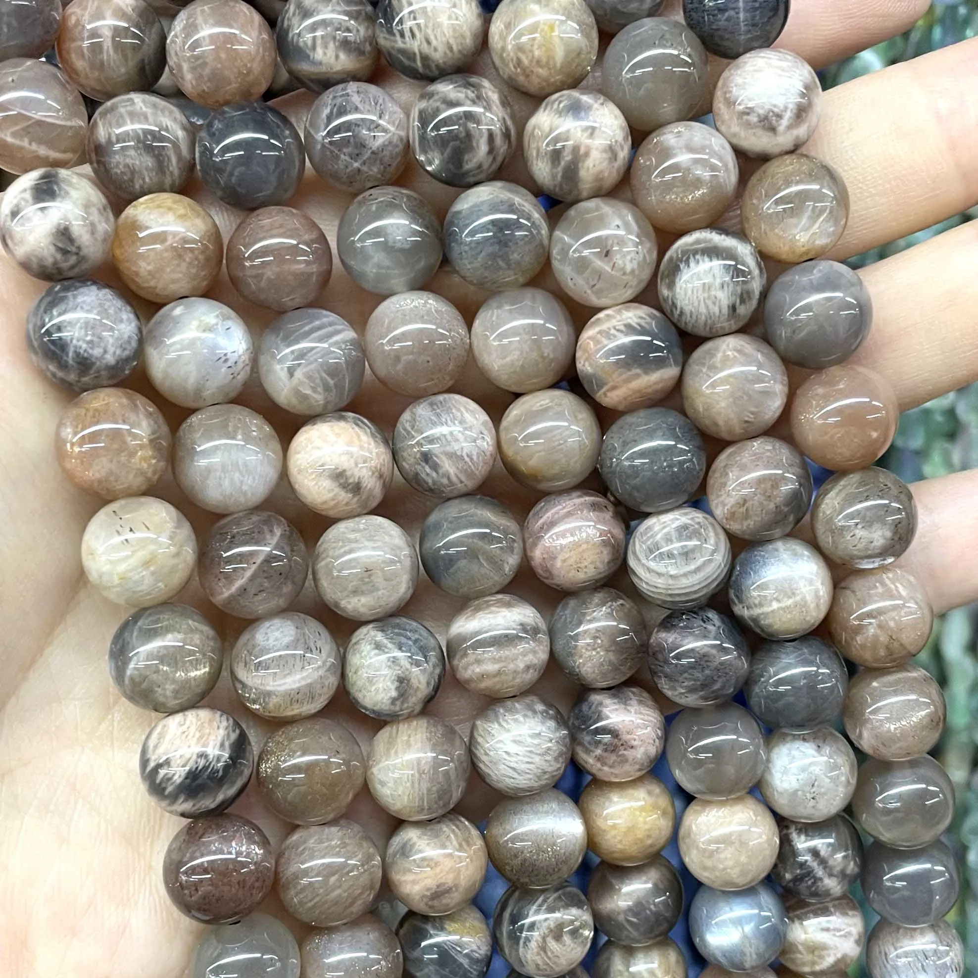 6 8 10MM Natural Black Sunstone Moonstone Round Loose Spacer Gems Beads For Jewelry Making DIY Bracelet Necklace Accessories