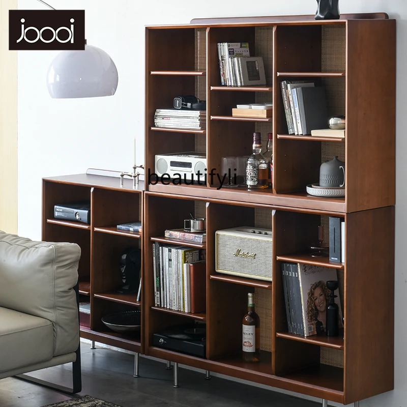 T Rak Nordik Rak Buku dari Lantai Ke Langit-langit Rak Buku Kamar Tidur Rak Pajangan Semua Kayu Solid
