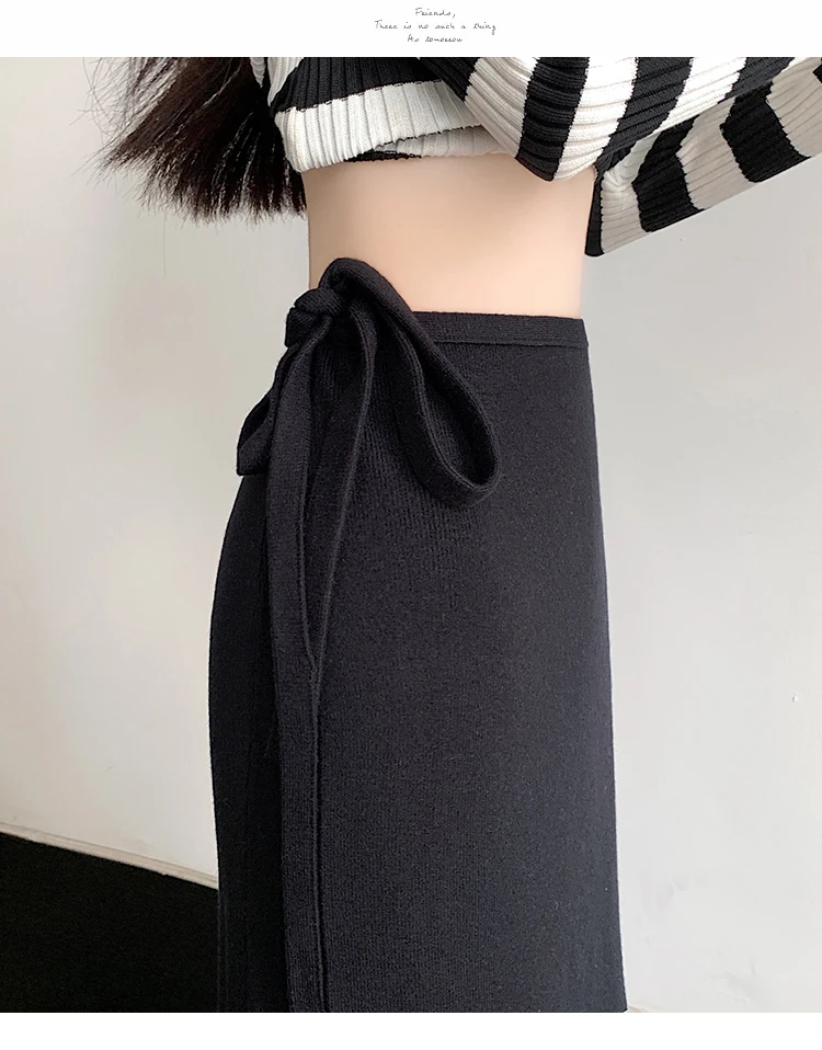 Gonna longuette in maglia drappeggiata con cravatta in vita Design avvolgente in un unico pezzo Autunno 2025 Gonne chic da donna