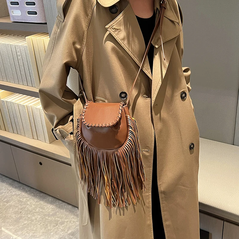 Fashion Tassel Women Crossbody Bag For Women Simple Design Phone Purse Pu Leather Luxury Handbag Mini Bag Flap Messenger Bag Sac