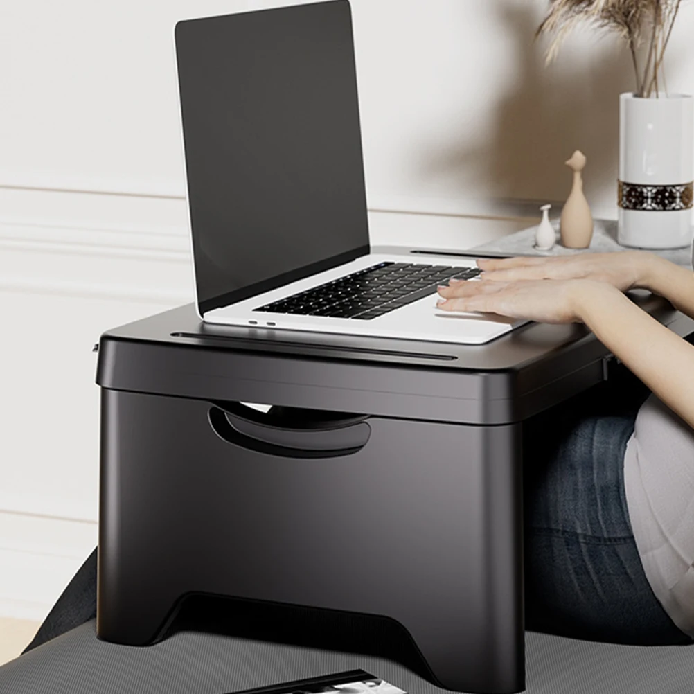 

Portable Laptop Desk Foldable Black Table For Bed Study Work Gaming With Storage Compartment Floor Desk For Adults Dorm