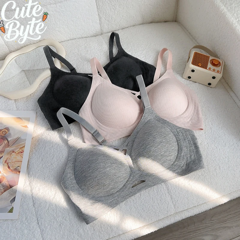 Seamless Jelly Strip Bra Women Hollow Cut Thin Cup Without Steel Ring Daily Comfort Adjustable Spaghetti Strap Intimate Lingerie