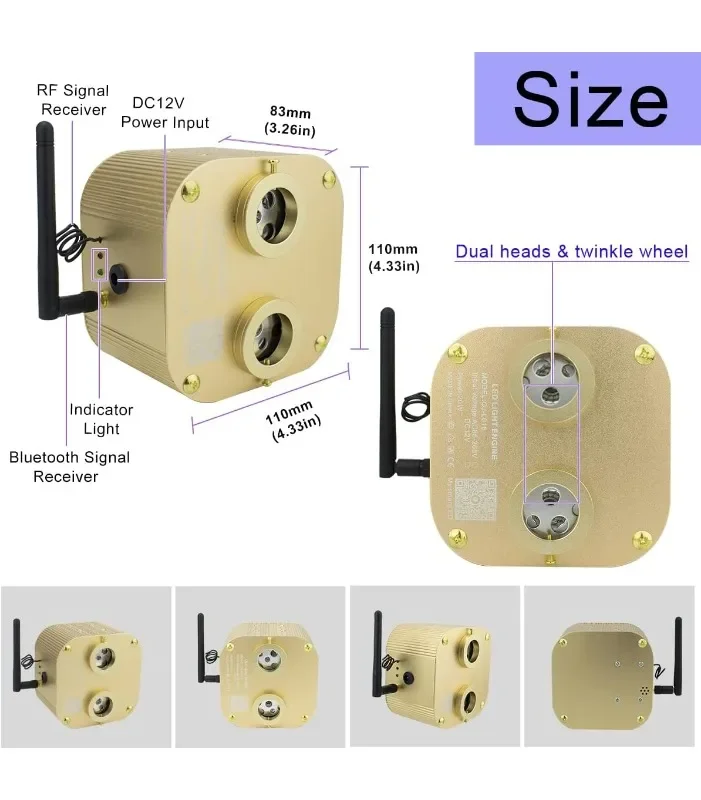 أضواء الألياف الضوئية المزدوجة الرأس، RGBW Twinkle+APP+ مجموعة إضاءة السقف على شكل وضع الموسيقى، 710 قطع 4 م/13.1 قدم اختيار مختلط