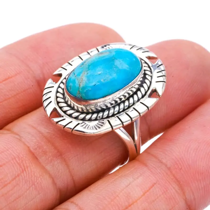 

StarGems® Natural Turquoise Pigeon Wings Handmade 925 Sterling Silver Ring 7.5 F0499