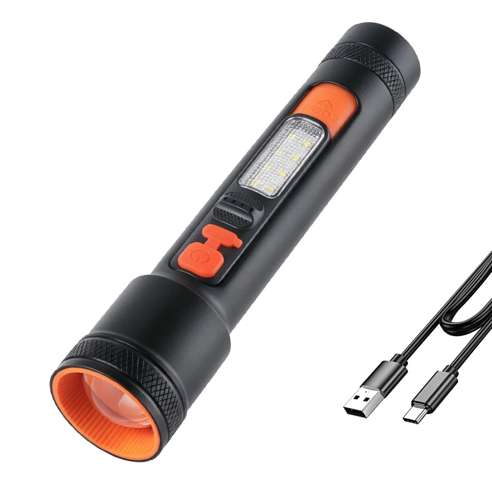 BORUiT High Power LED Flashlight 500LM Zoomable Torch Type-C Rechargeable Handheld Flashlight  Camping Fishing Hiking Lantern