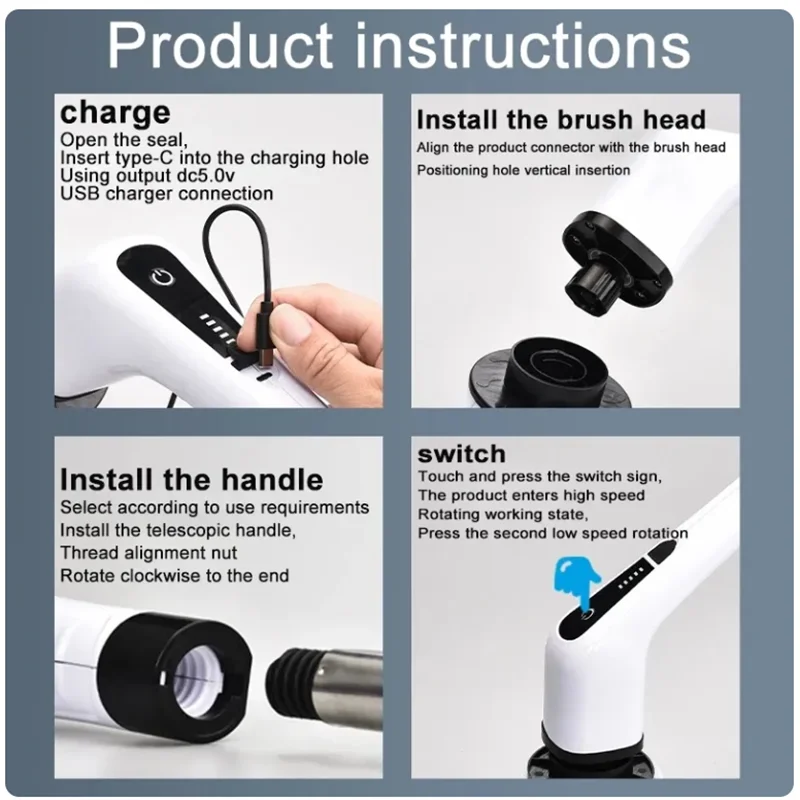 فرشاة تنظيف كهربائية لاسلكية 7 في 1 مقبض طويل قابل للسحب فرشاة أرضية الحمام المنزلية أداة تنظيف الممسحة الكهربائية