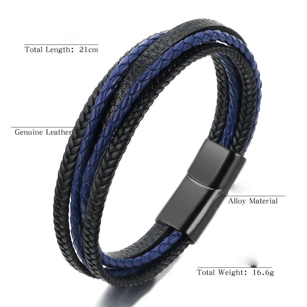 Men Leather Rope Braided Bracelet Hot Sales Alloy Magnetic Buckle Bracelet Fashion Jewelry Gift for Men