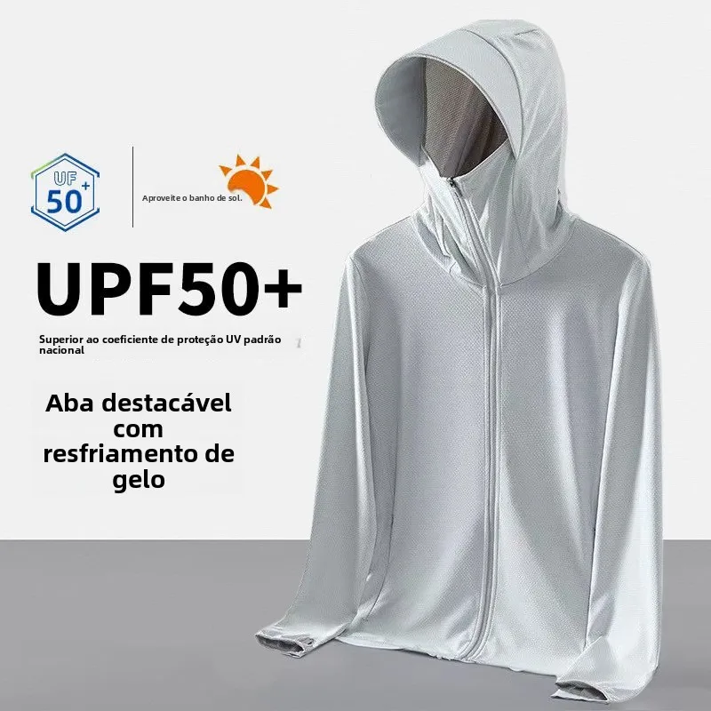 Roupa de Proteção Solar UPF50+ em Seda Gelada com Sensação Refrescante, Jaqueta Leve e Respirável para Pesca, Csa para Esp...