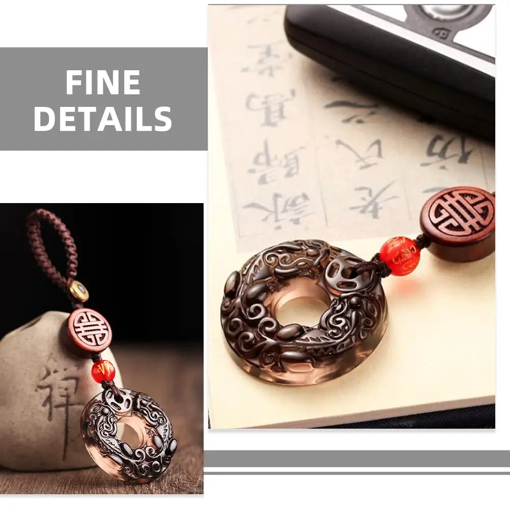 Car Key Chain Double Pi Obsidian Good Luck Charm Bag Accessory Peace Buckle Stylish Creative Design Durable Material