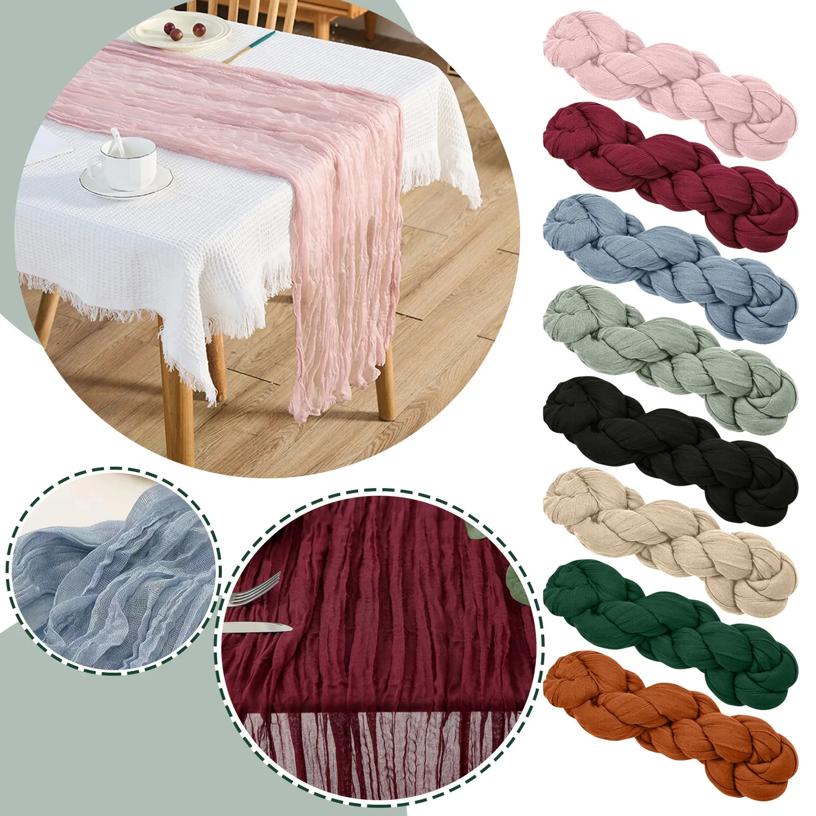 Cheesecloth Ruffles Table Runner Wedding Party  Table Decoration Crinkle Table Cover Long Table Cloth Rustic Table Runner