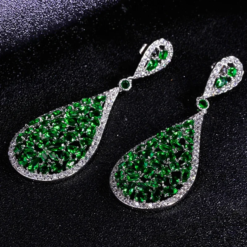 72mm Long Large tearDrop earrings Green/White crystal Luxury Big earring for party Women Jewelry