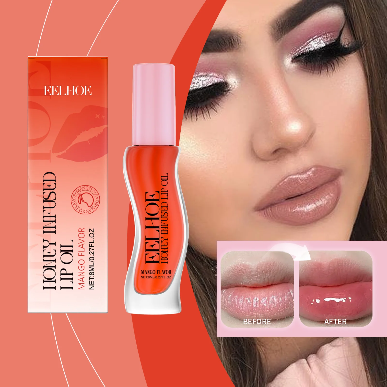 

EELHOE Mango Flavor Moisturizing Lip Oil Locks Moisture for a Long Time to Keep Lips Soft and Moisturized