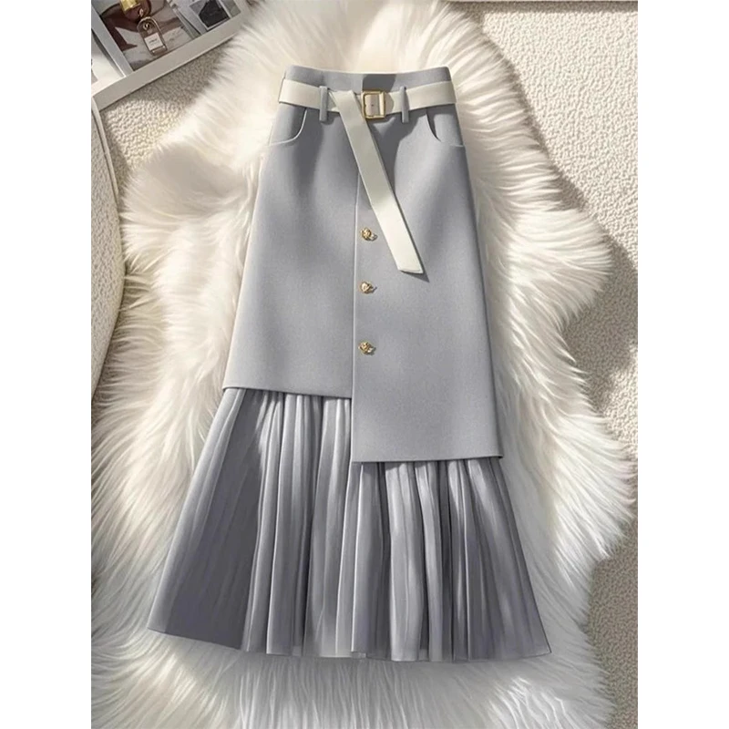 French Elegant High Waist Sliming A-line Skirt Women Spring/Autumn High Waist Vintage Skirts Luxury Casual Office Lady Clothing
