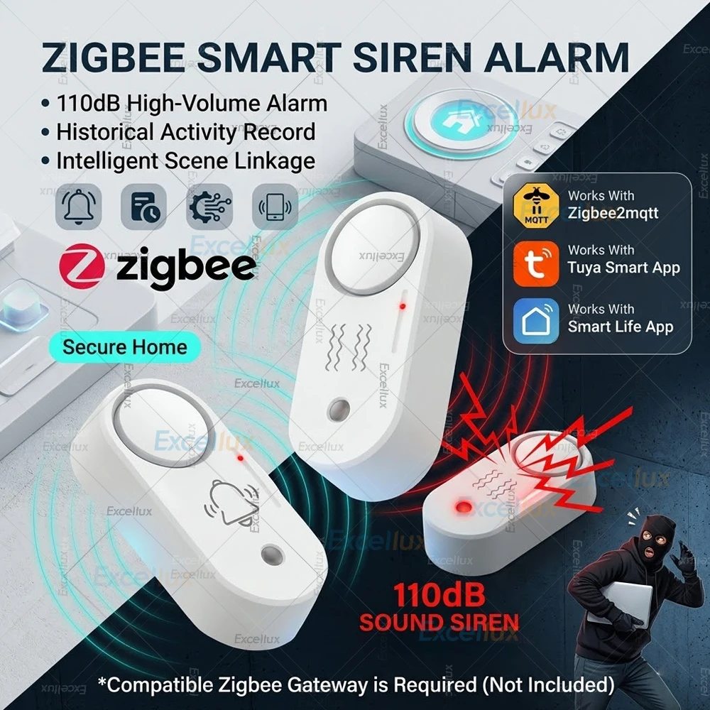 

Умная сирена-сигнализация Zigbee 110 дБ, опциональная сирена с функцией обнаружения вибрации, автоматизация безопасности умного дома через шлюз Tuya Z2M