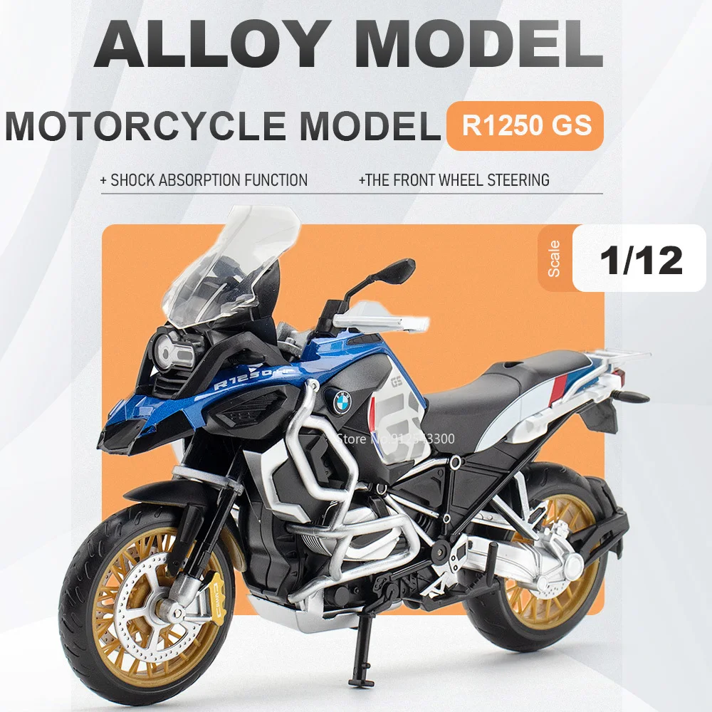 

1:12 R1250 GS CB400X Car Model Toy Shock Absorption Front Wheel Steer Models Retractable Tripod Motorcycle Hobby Collection