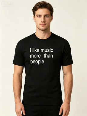2026 Vintage T-Shirt I Like Music More Than People Text Graphic Unisex Tee Couples Matching Crew Neck Retro Streetwear Casual