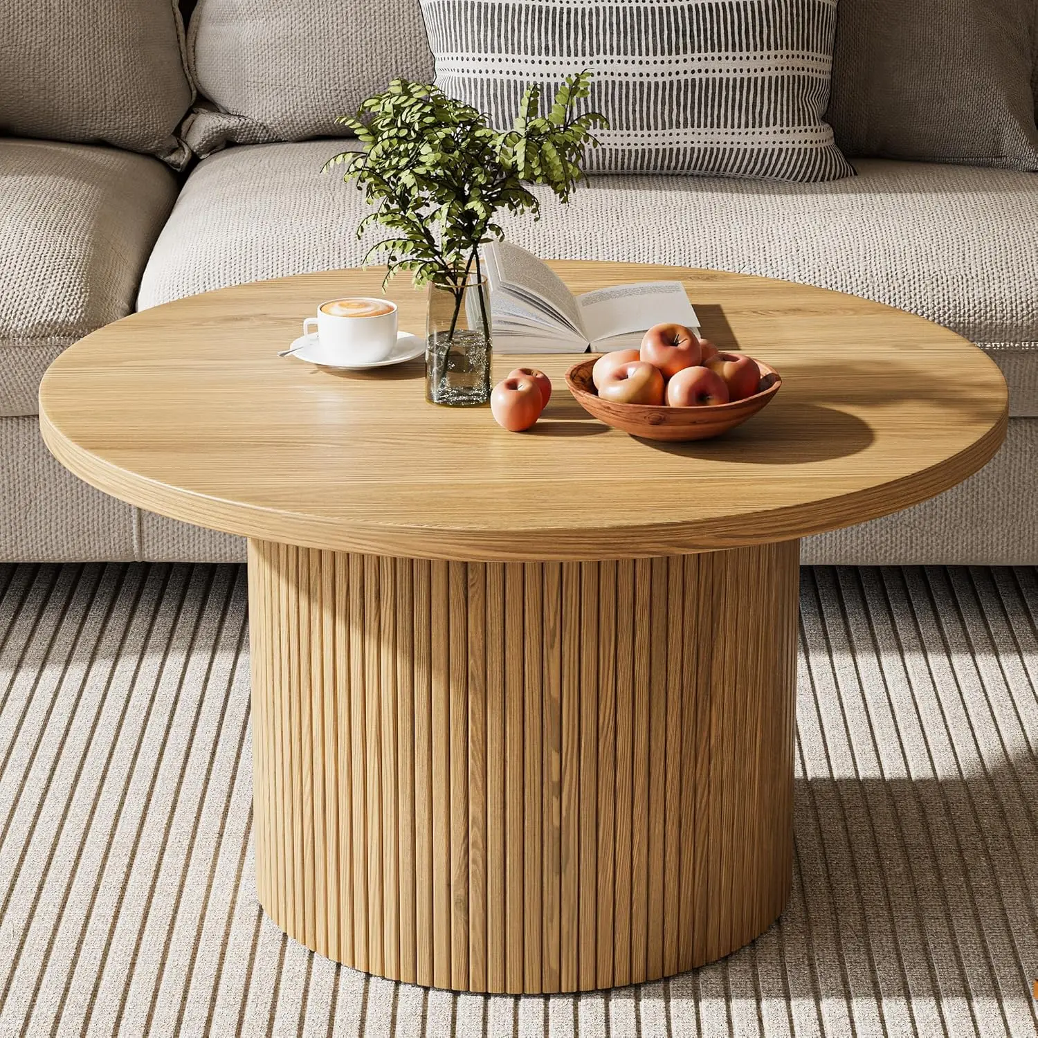 

Round Coffee Table with Metal Frame, 35" Coffee Tables for Living Room, Circle Wood Accent Center Table for, Customized