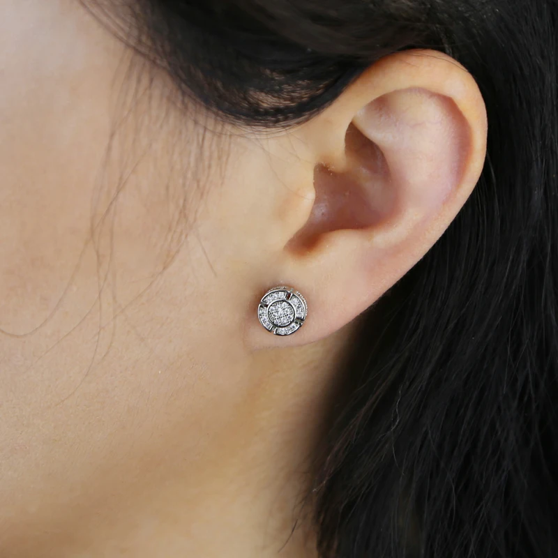 New Iced Out Bling Pave  Cubic Zirconia Unique Round Square Star Earrings Simple Black Fashion Women's Ear Jewelry