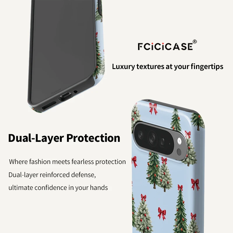 Funda con diseño de árbol de Navidad y lazo rojo para Google Pixel 11, 10 Pro XL, 10A, 9, 8, 7A, 5A, compatible con carga inalámbrica MagSafe, funda de PC + TPU.
