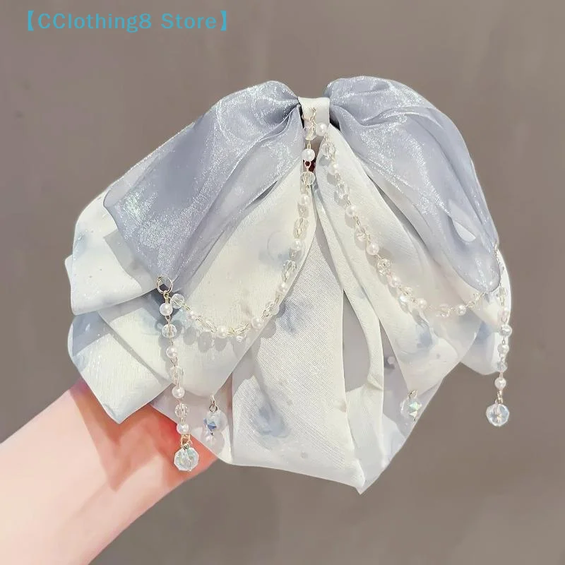 Rosa Chiffon-Haarspange mit Schmetterlingsknoten, hochwertige Haarspange mit fließenden Quasten, Haarschmuck für Frauen und Mädchen【AliS8】