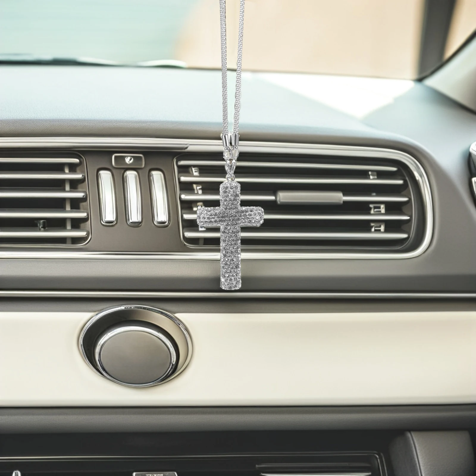 

2 Pcs Diamond Cross Hanging Decoration Decorative Mirror Car Accessories Pendant
