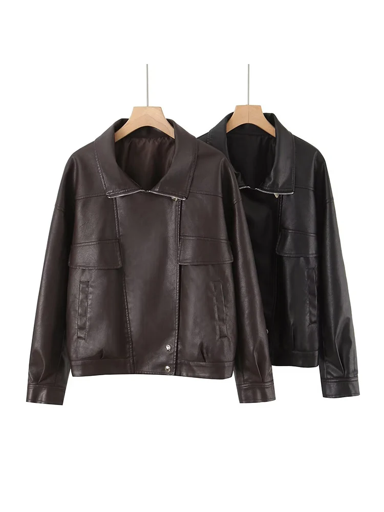 

Retro loose casual leather jacket for women 2025 spring and autumn new style high-end motorcycle temperament jacket top