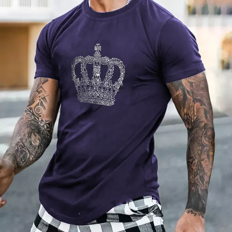 High Quality Fashion Men's Clothing Oversized Tee y2k Noble Rhinestone Designer Short Sleeve Top Trip Casual Street t-shirt New