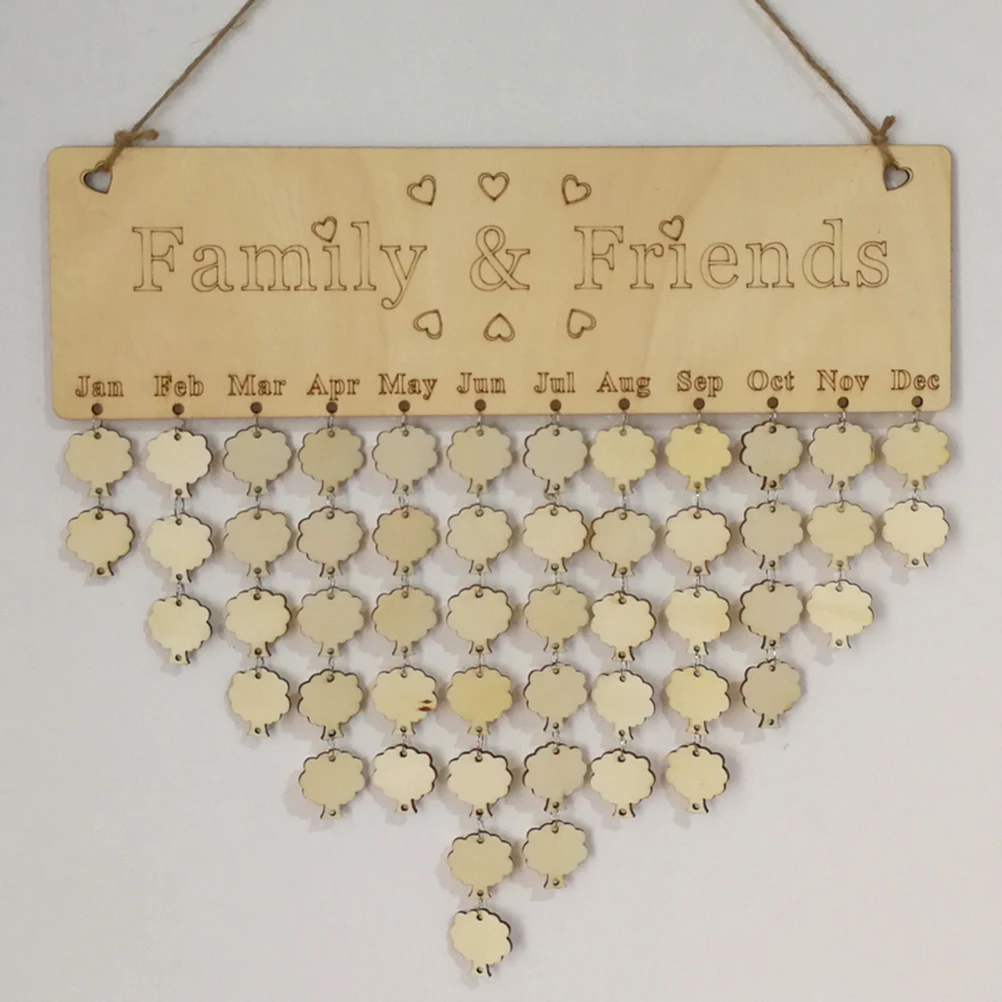 

Birthday Plaque with Tags Calendar Hanging Board Wall Calendars Wooden Family Tree Decor