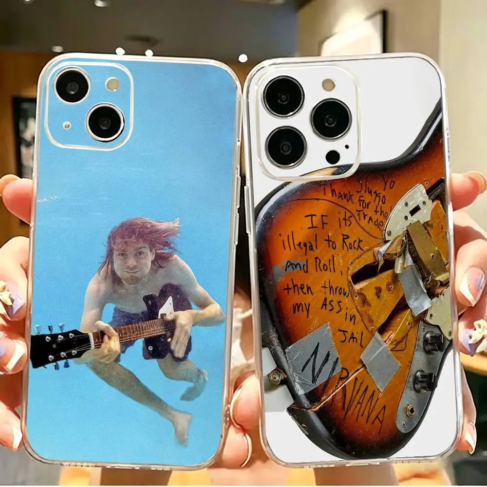 

Singer K-Kurt C-Cobain Guitar Phone Case For iPhone 17 16 15 14 13 12 11 Mini Pro Max Plus Transparent Shockproof Cover