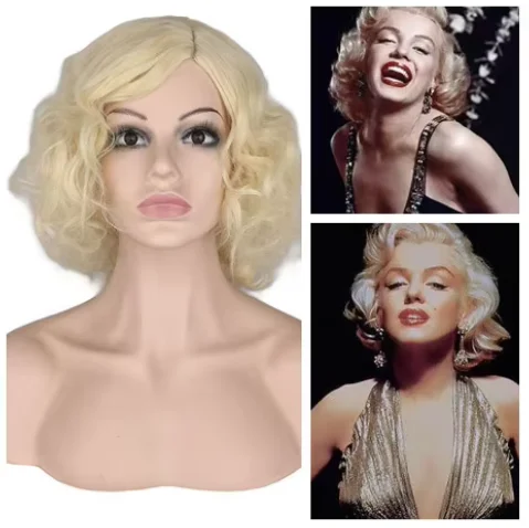 Pelucas cortas para mujer, fibra resistente al calor para fiesta de Cosplay diaria, película de ficción clásica de Marilyn Monroe