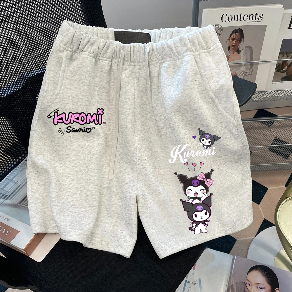 

Шорты с мультяшным принтом Kuromi для мужчин и женщин, летние, в стиле Y2K, уличная одежда, спортивные шорты для спортзала, бриджи с эластичным поясом, свободный крой, комфортные штаны