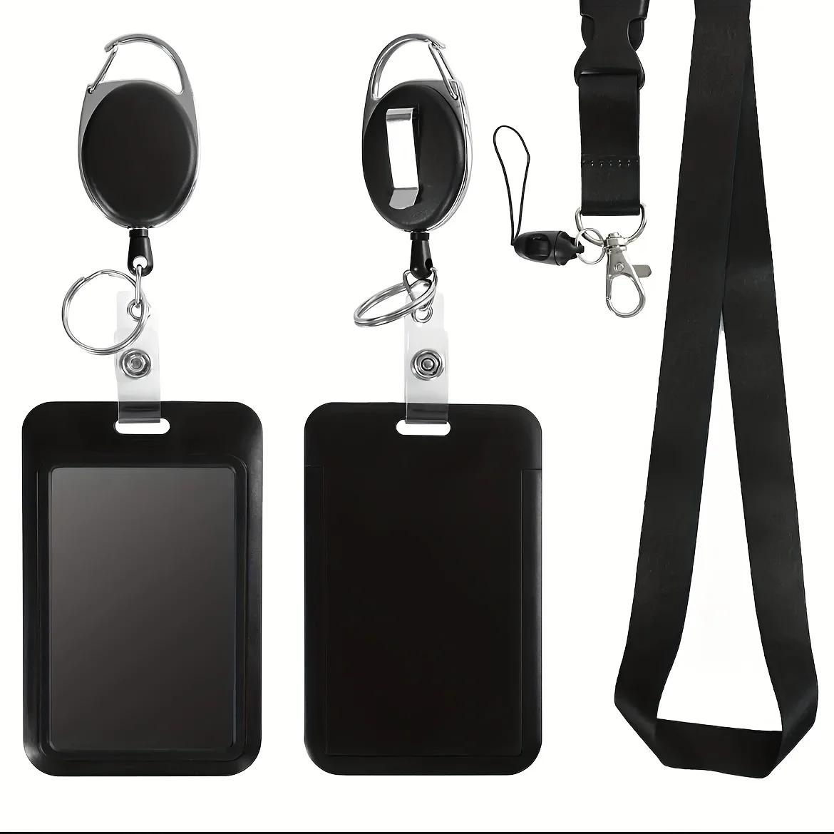 Retractable ID badge reel with breakaway lanyard, heavy-duty badge reel, detachable keychain, cruise card clip,