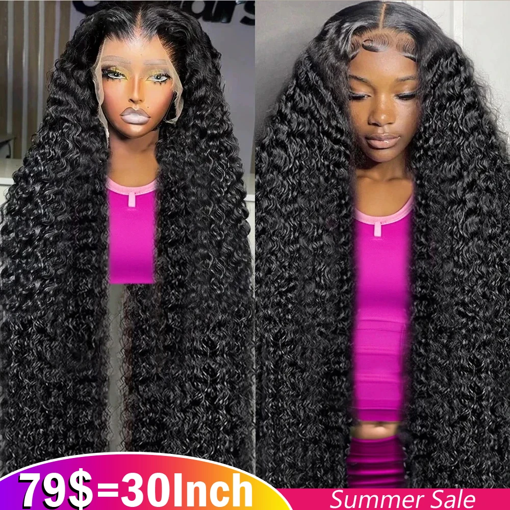 Deep Wave Frontal Wig Transparent 13x4 13x6 HD Curly Lace Closure Wig 30 Inch Lace Front Wigs For Women Glueless Wig Human Hair