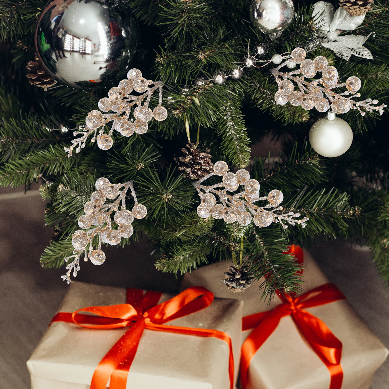 

10Pcs Artificial Berry Stems Glitter Christmas Decorations 19x5x5cm Tree Wreath Picks Winter Holiday Gift Christmas Picks