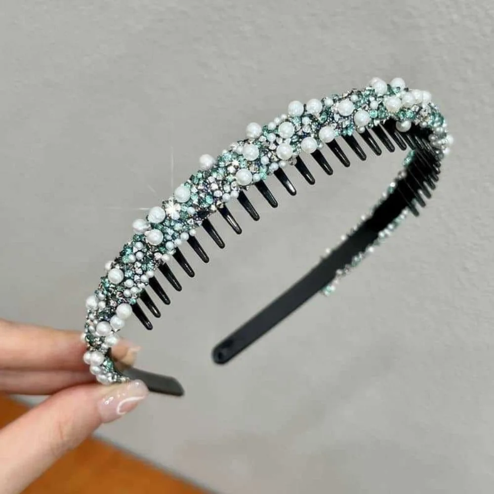 

Sweet Rhinestones Antislip Hairband Pearl Plastic Crystal Teeth Headband Thin Korean Style Headwear Face Wash Hair Hoop Women
