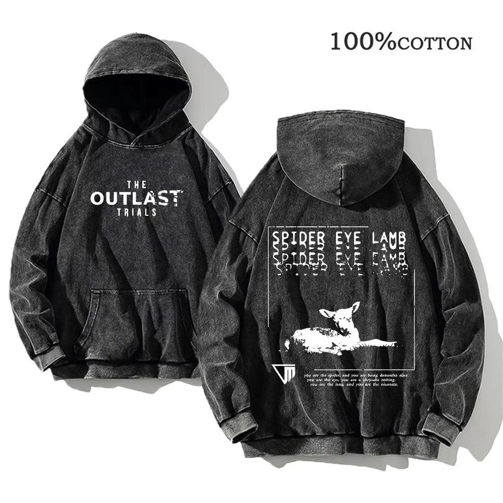 Men's Trendy Animal Print Washed Hoodie Casual 100 Pure Cotton Distressed Sweatshirt Street Style Autumn And Winter Commuter Top