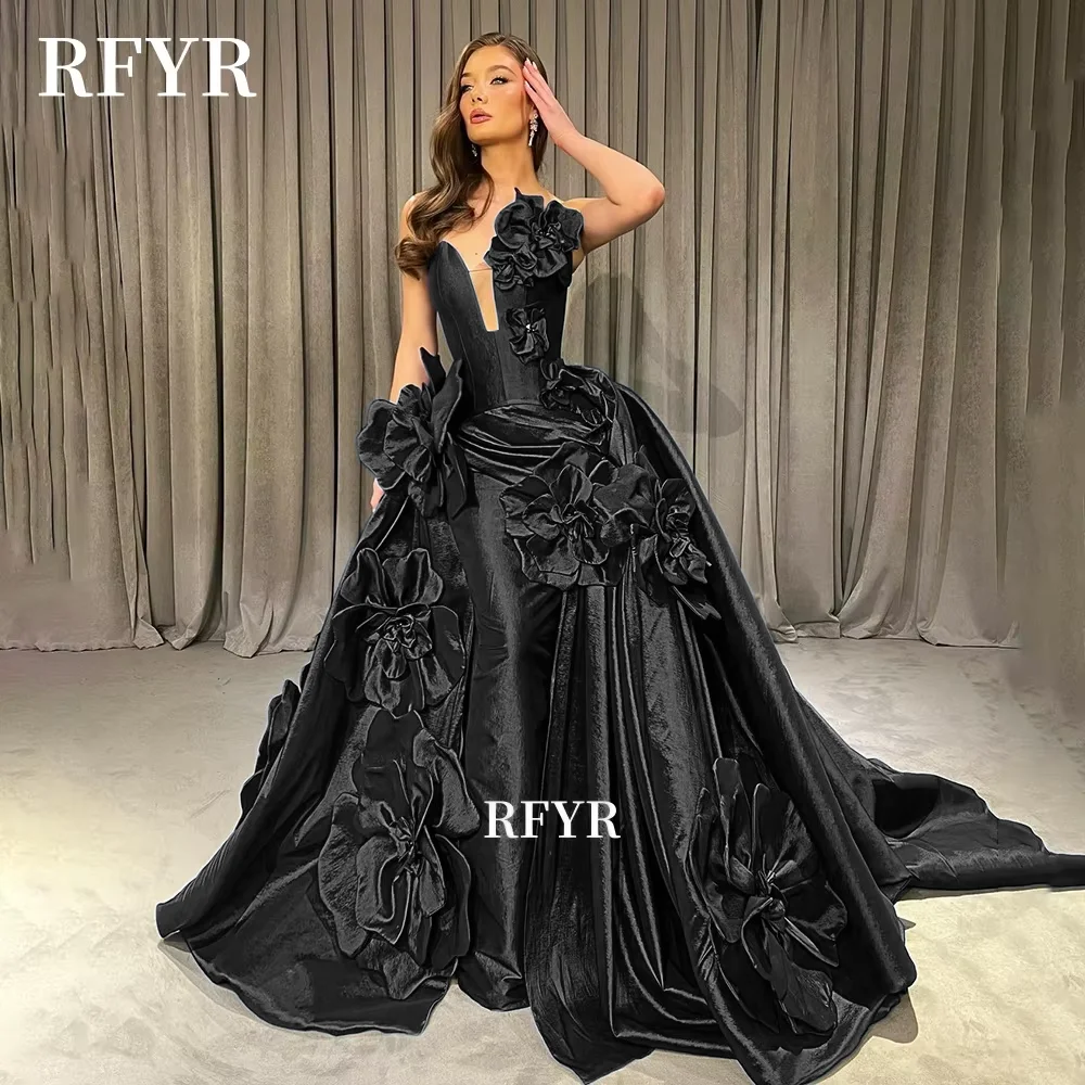 RFYR Mermaid Party Dress 3D Flowers Prom Dress with Detachable Train Evening Gown for Arabic Women مناسبة رسمية C image 5
