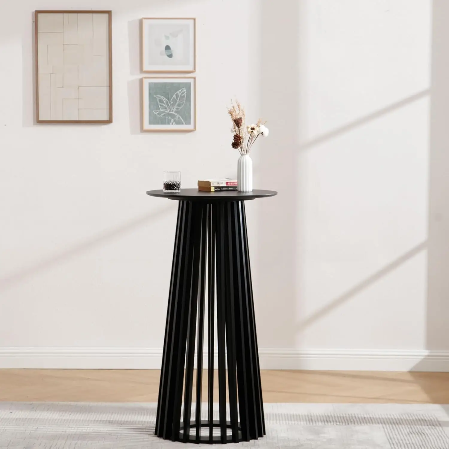 

Современный круглый барный стол для коктейлей, деревянный, с окном, высота столешницы 24 дюйма, высота стола 43,5 дюйма, черный, на заказ